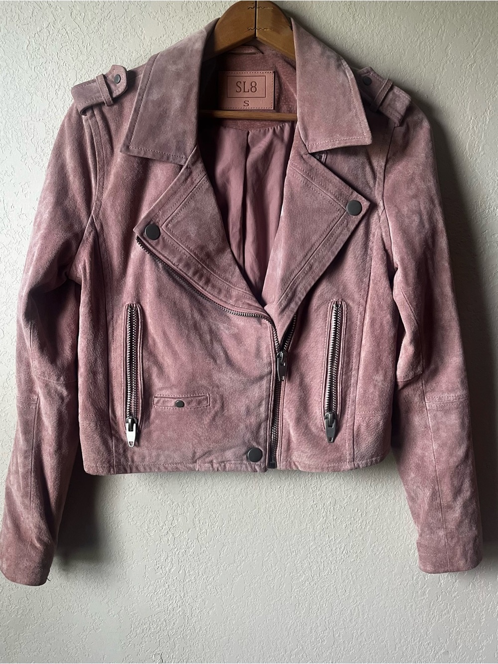 SL8 Genuine Leather Pink Suede Moto Jacket - Women's - Picture 7 of 7